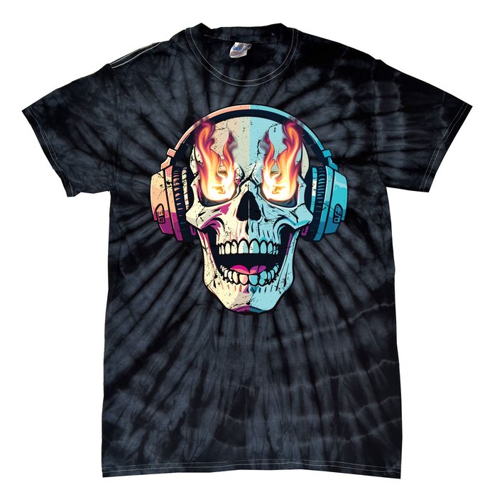 Flaming Skull Rock Music Tie-Dye T-Shirt