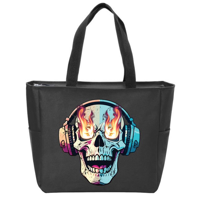 Flaming Skull Rock Music Zip Tote Bag