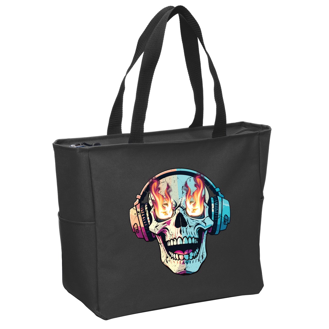 Flaming Skull Rock Music Zip Tote Bag