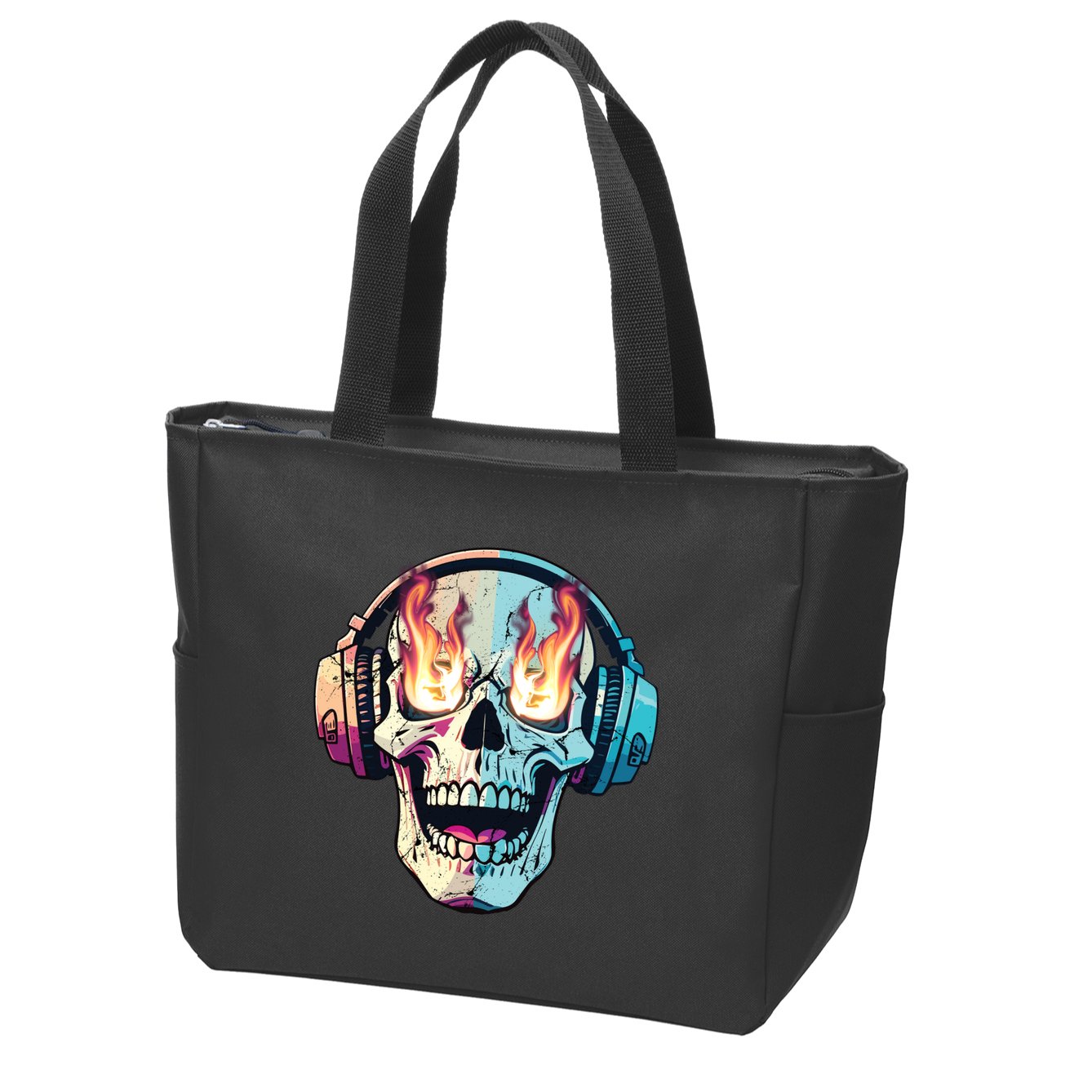 Flaming Skull Rock Music Zip Tote Bag
