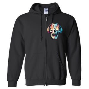 Flaming Skull Rock Music Full Zip Hoodie