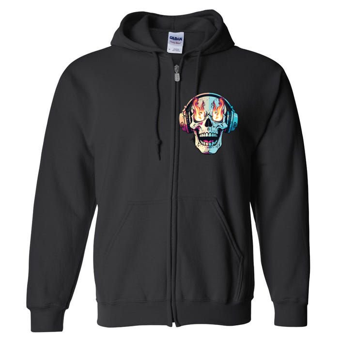 Flaming Skull Rock Music Full Zip Hoodie