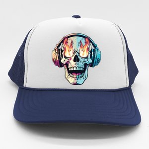 Flaming Skull Rock Music Trucker Hat