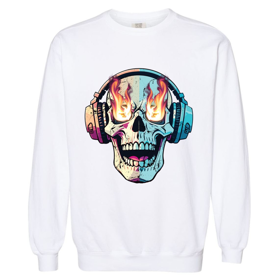 Flaming Skull Rock Music Garment-Dyed Sweatshirt