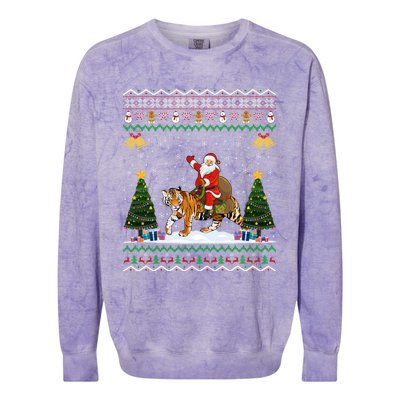 Funny Santa Riding Tiger Christmas Tiger Ugly Xmas Gift Colorblast Crewneck Sweatshirt