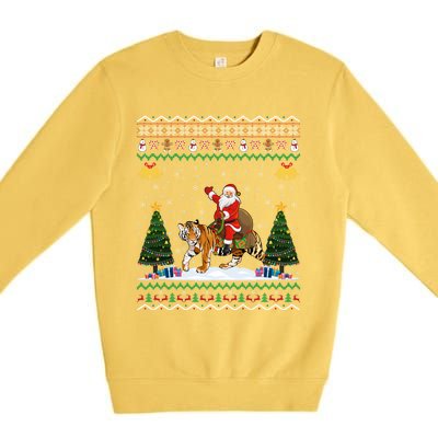 Funny Santa Riding Tiger Christmas Tiger Ugly Xmas Gift Premium Crewneck Sweatshirt