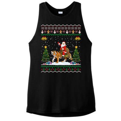 Funny Santa Riding Tiger Christmas Tiger Ugly Xmas Gift Ladies PosiCharge Tri-Blend Wicking Tank