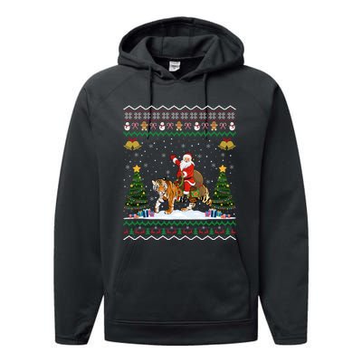 Funny Santa Riding Tiger Christmas Tiger Ugly Xmas Gift Performance Fleece Hoodie