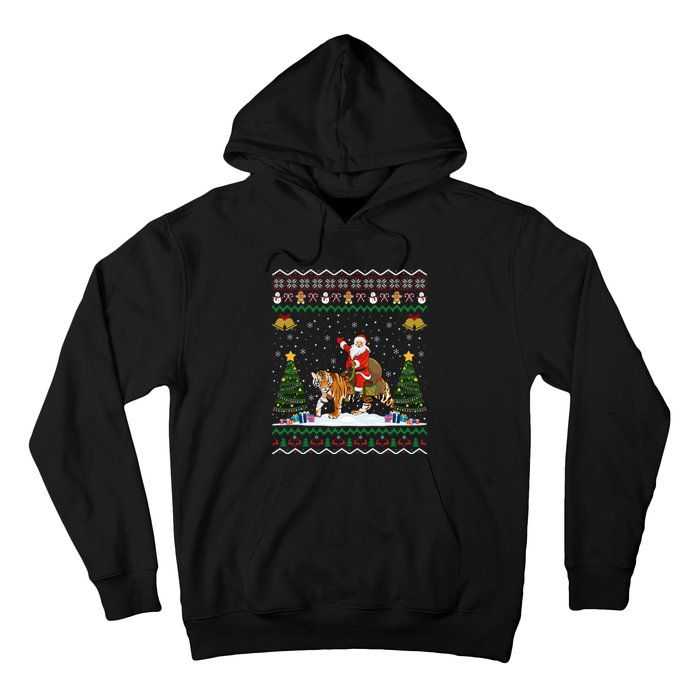 Funny Santa Riding Tiger Christmas Tiger Ugly Xmas Gift Hoodie