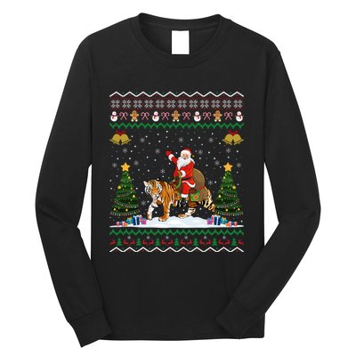 Funny Santa Riding Tiger Christmas Tiger Ugly Xmas Gift Long Sleeve Shirt