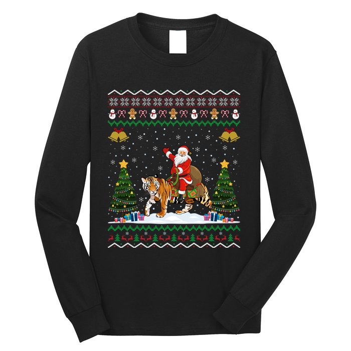 Funny Santa Riding Tiger Christmas Tiger Ugly Xmas Gift Long Sleeve Shirt