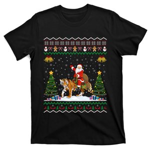 Funny Santa Riding Tiger Christmas Tiger Ugly Xmas Gift T-Shirt