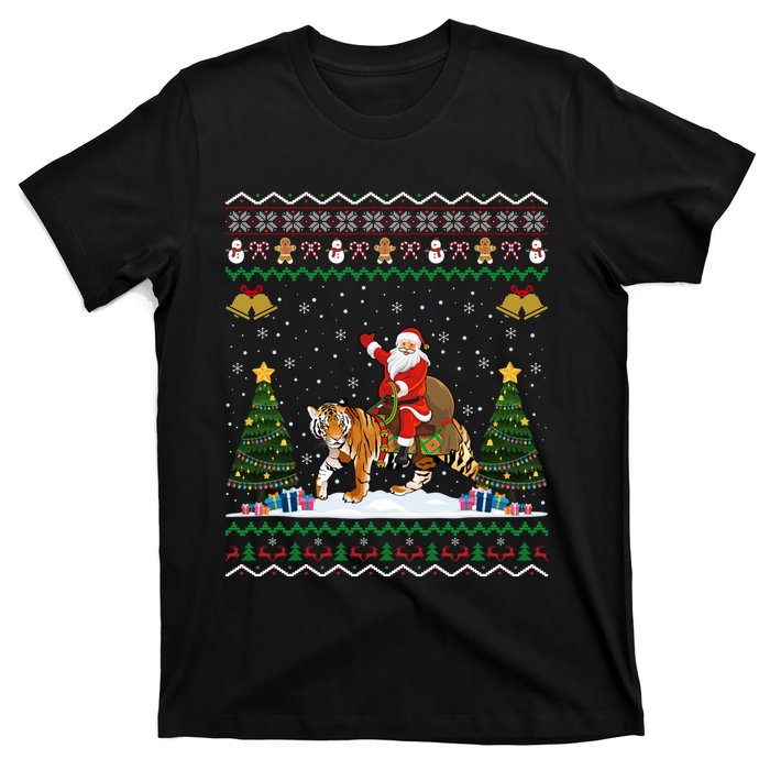 Funny Santa Riding Tiger Christmas Tiger Ugly Xmas Gift T-Shirt