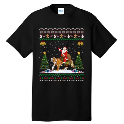 Funny Santa Riding Tiger Christmas Tiger Ugly Xmas Gift Tall T-Shirt