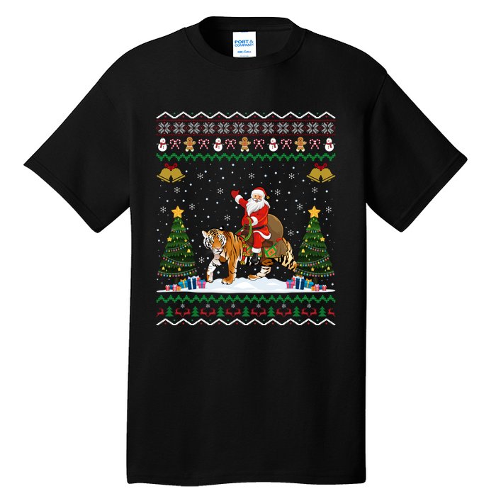 Funny Santa Riding Tiger Christmas Tiger Ugly Xmas Gift Tall T-Shirt