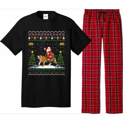 Funny Santa Riding Tiger Christmas Tiger Ugly Xmas Gift Pajama Set