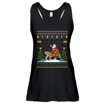 Funny Santa Riding Tiger Christmas Tiger Ugly Xmas Gift Ladies Essential Flowy Tank