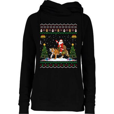 Funny Santa Riding Tiger Christmas Tiger Ugly Xmas Gift Womens Funnel Neck Pullover Hood