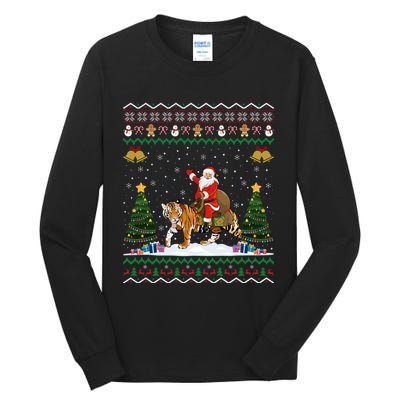 Funny Santa Riding Tiger Christmas Tiger Ugly Xmas Gift Tall Long Sleeve T-Shirt