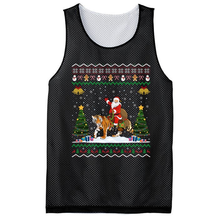 Funny Santa Riding Tiger Christmas Tiger Ugly Xmas Gift Mesh Reversible Basketball Jersey Tank