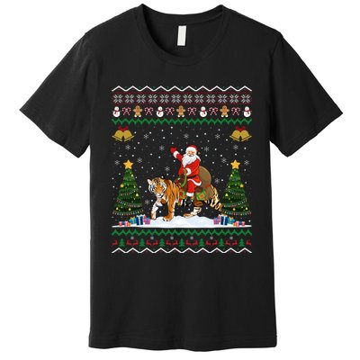 Funny Santa Riding Tiger Christmas Tiger Ugly Xmas Gift Premium T-Shirt