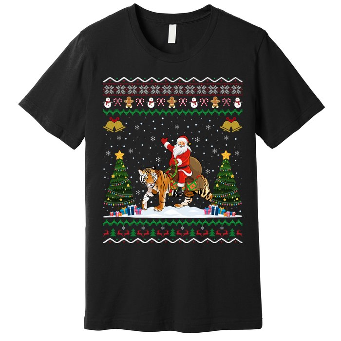 Funny Santa Riding Tiger Christmas Tiger Ugly Xmas Gift Premium T-Shirt