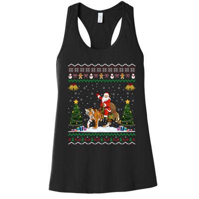 Funny Santa Riding Tiger Christmas Tiger Ugly Xmas Gift Women's Racerback Tank