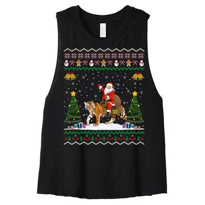 Funny Santa Riding Tiger Christmas Tiger Ugly Xmas Gift Women's Racerback Cropped Tank