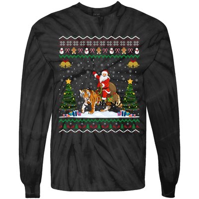 Funny Santa Riding Tiger Christmas Tiger Ugly Xmas Gift Tie-Dye Long Sleeve Shirt