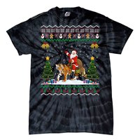 Funny Santa Riding Tiger Christmas Tiger Ugly Xmas Gift Tie-Dye T-Shirt