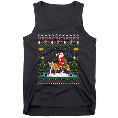 Funny Santa Riding Tiger Christmas Tiger Ugly Xmas Gift Tank Top