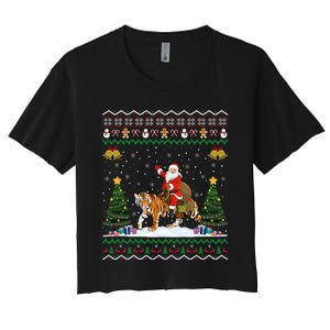 Funny Santa Riding Tiger Christmas Tiger Ugly Xmas Gift Women's Crop Top Tee