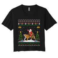 Funny Santa Riding Tiger Christmas Tiger Ugly Xmas Gift Women's Crop Top Tee