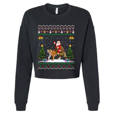 Funny Santa Riding Tiger Christmas Tiger Ugly Xmas Gift Cropped Pullover Crew