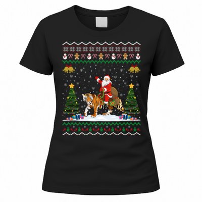 Funny Santa Riding Tiger Christmas Tiger Ugly Xmas Gift Women's T-Shirt