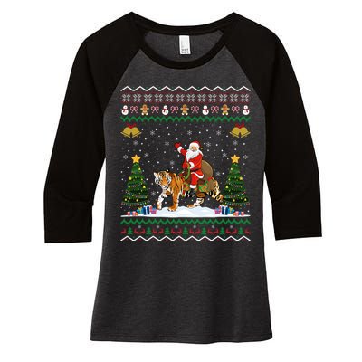 Funny Santa Riding Tiger Christmas Tiger Ugly Xmas Gift Women's Tri-Blend 3/4-Sleeve Raglan Shirt