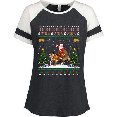 Funny Santa Riding Tiger Christmas Tiger Ugly Xmas Gift Enza Ladies Jersey Colorblock Tee