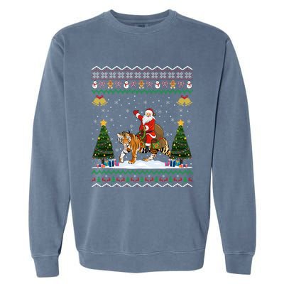 Funny Santa Riding Tiger Christmas Tiger Ugly Xmas Gift Garment-Dyed Sweatshirt