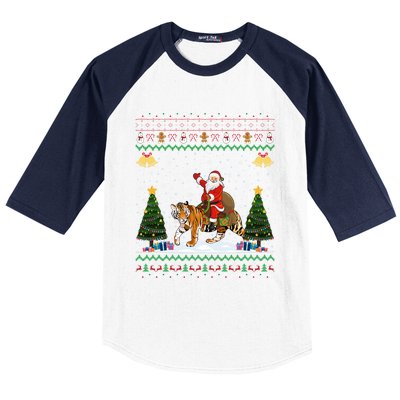 Funny Santa Riding Tiger Christmas Tiger Ugly Xmas Gift Baseball Sleeve Shirt