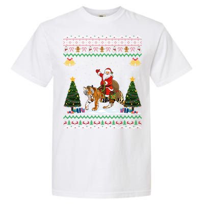 Funny Santa Riding Tiger Christmas Tiger Ugly Xmas Gift Garment-Dyed Heavyweight T-Shirt