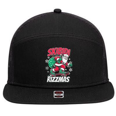 Funny Santa Rizz Christmas Skater Santa Xmas 7 Panel Mesh Trucker Snapback Hat