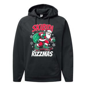 Funny Santa Rizz Christmas Skater Santa Xmas Performance Fleece Hoodie