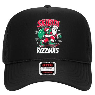 Funny Santa Rizz Christmas Skater Santa Xmas High Crown Mesh Back Trucker Hat