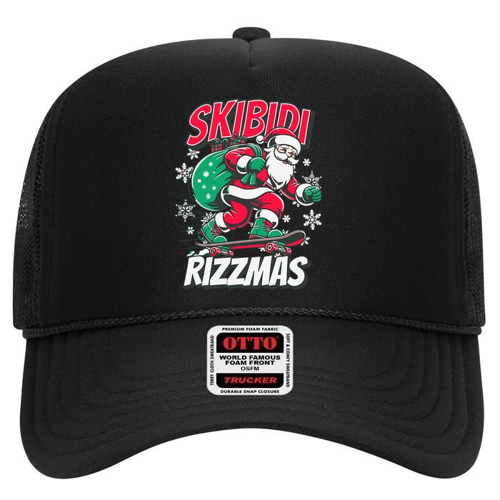 Funny Santa Rizz Christmas Skater Santa Xmas High Crown Mesh Back Trucker Hat