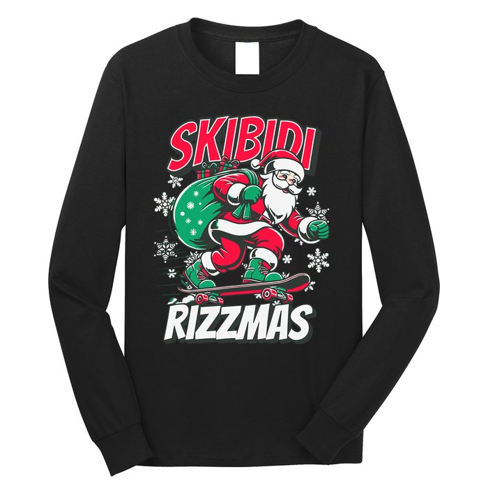 Funny Santa Rizz Christmas Skater Santa Xmas Long Sleeve Shirt