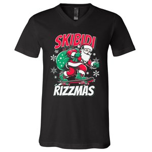 Funny Santa Rizz Christmas Skater Santa Xmas V-Neck T-Shirt