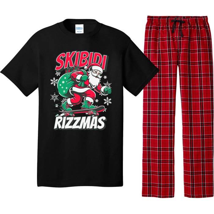 Funny Santa Rizz Christmas Skater Santa Xmas Pajama Set