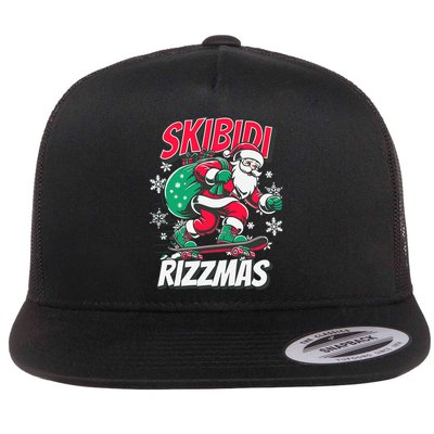 Funny Santa Rizz Christmas Skater Santa Xmas Flat Bill Trucker Hat