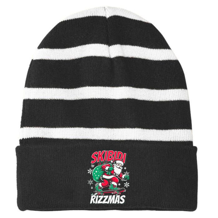 Funny Santa Rizz Christmas Skater Santa Xmas Striped Beanie with Solid Band