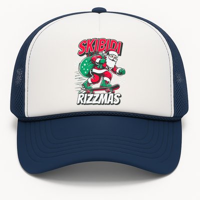 Funny Santa Rizz Christmas Skater Santa Xmas Trucker Hat